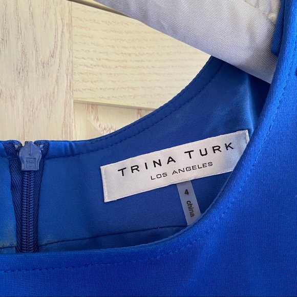 Trina Turk Blue Sleeveless Knee-length Dress with Gold Buttons | Size 4 - Picture 3 of 7